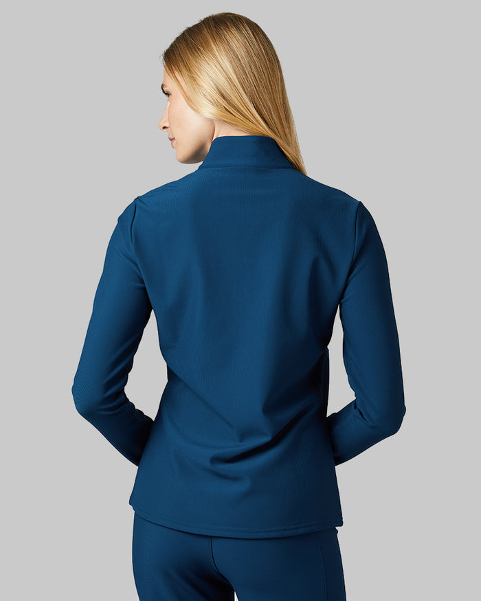 32 Degrees Valerian Blue _ Women's Active Rib ½ Zip Top {model: Emma is 5'10"and size 2-4 wearing size S}{bottom}{right} {bottom}{right}