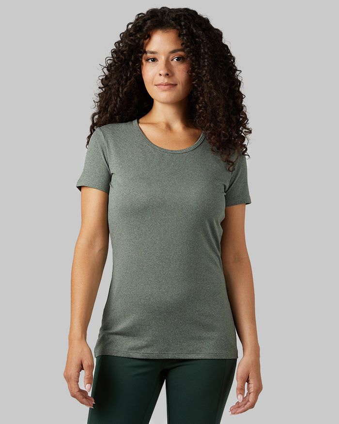 32 Degrees Pine Grove Heather _ Women's Cool Fitted T-shirt {model: Gabrielle is 5'8"and size 4 wearing size S}{bottom}{right} {bottom}{right}