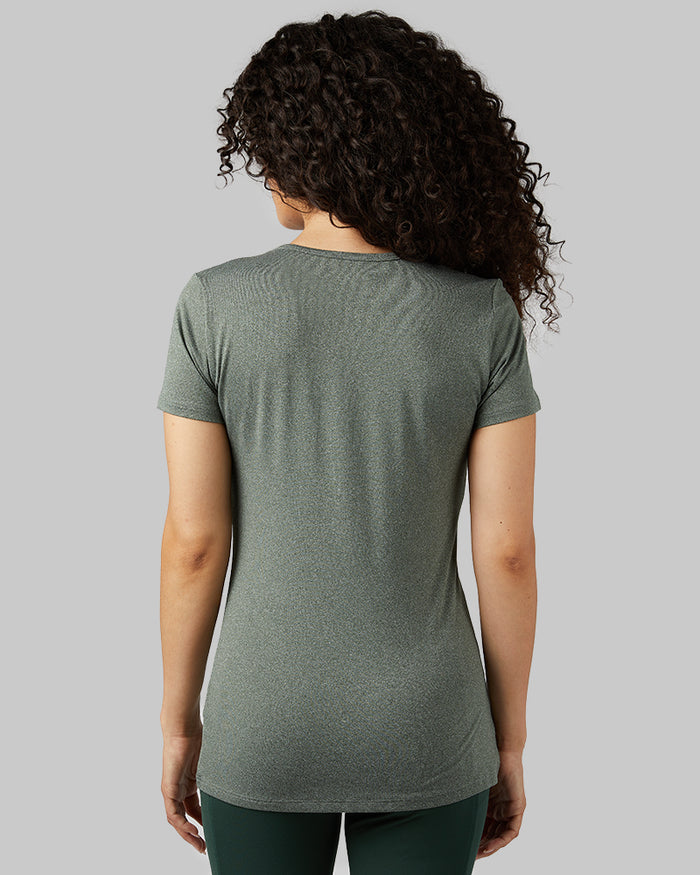 32 Degrees Pine Grove Heather _ Women's Cool Fitted T-shirt {model: Gabrielle is 5'8"and size 4 wearing size S}{bottom}{right} {bottom}{right}