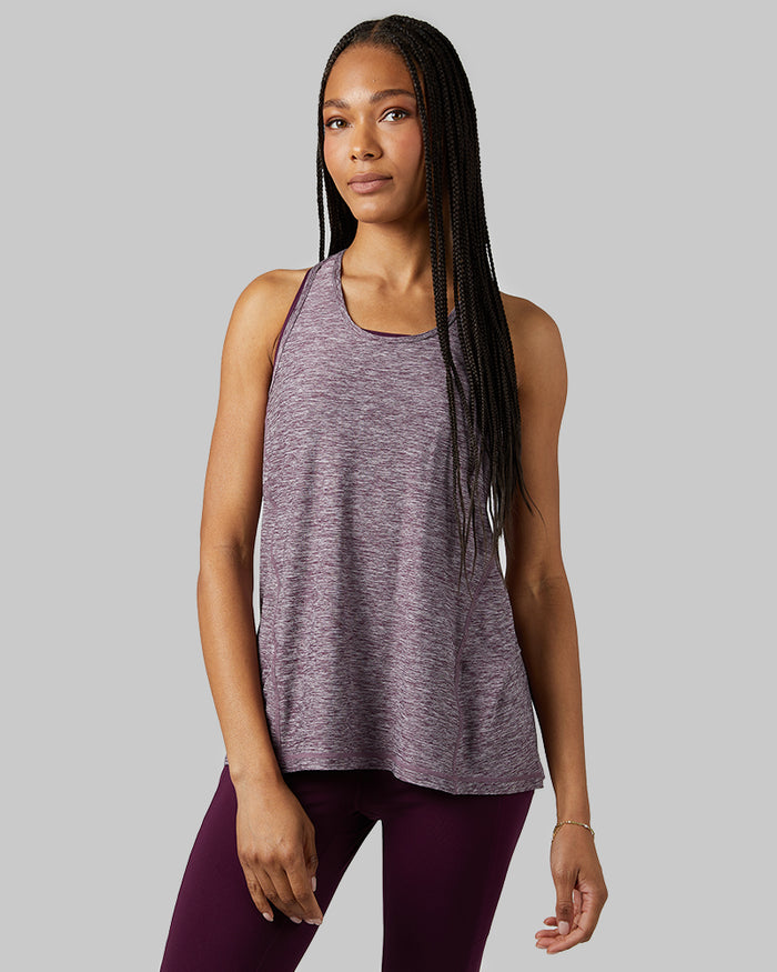 32 Degrees Winter Bloom Space Dye _ Women's Cool Racerback Tank {model: Dido is 5'9"and size 4 wearing size S}{bottom}{right} {bottom}{right}