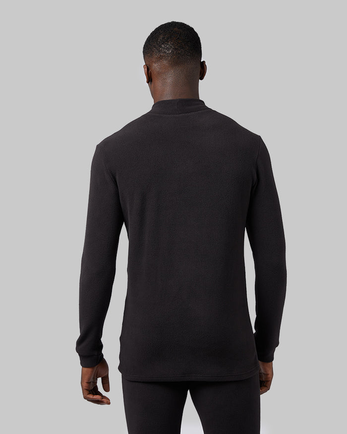 32 Degrees Black _ Men's Heavyweight Fleece Baselayer Mock Top {model: Darius is 6'1", wearing size M}{bottom}{right} {bottom}{right}
