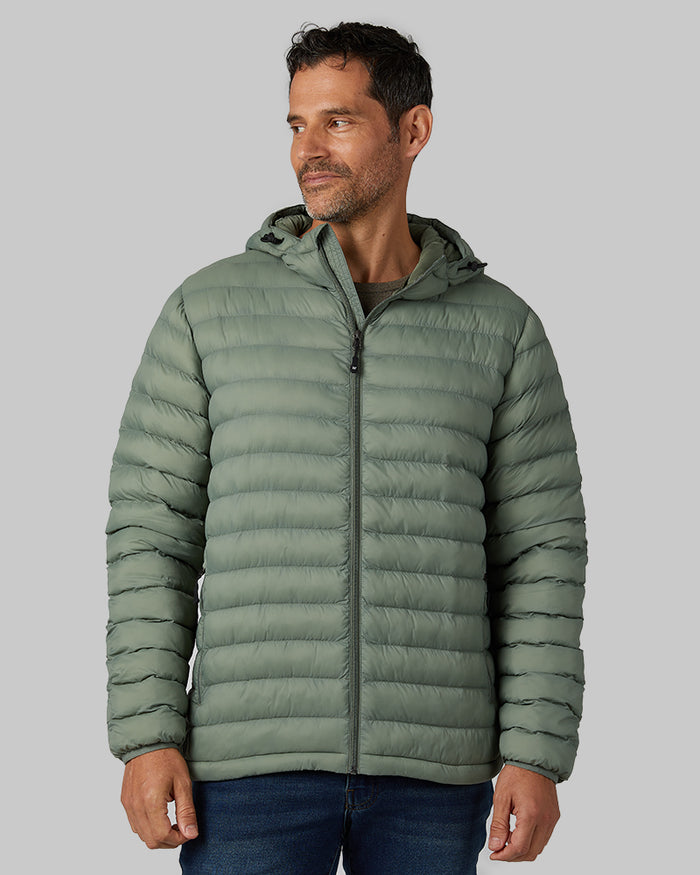 32 Degrees Sea Spray _ Men's Lightweight Packable Hooded Jacket {model: Eduardo is 6'1", wearing size M}{bottom}{right} {bottom}{right}
