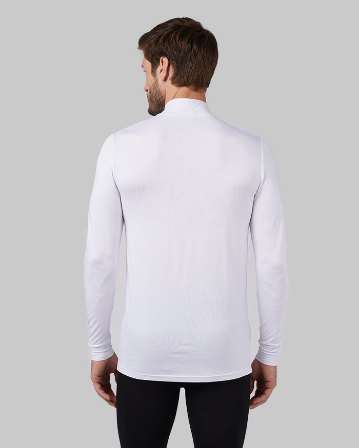 32 Degrees White _ Men's Lightweight Baselayer Mock Top {model: Ryan is 6'2", wearing size M}{bottom}{right} {bottom}{right}