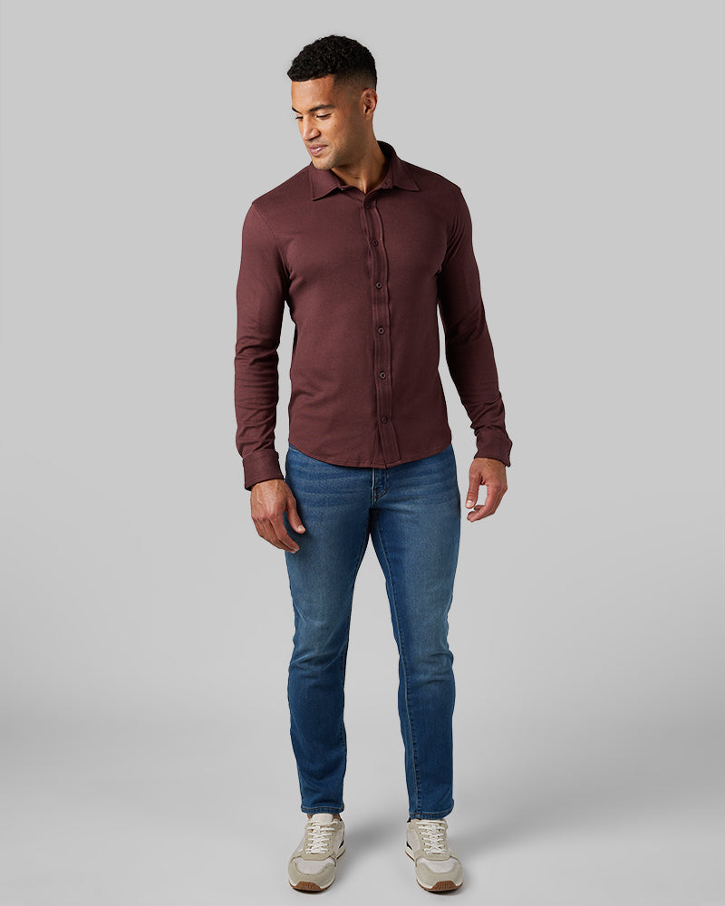 MEN'S SOFT STRETCH KNIT LONG SLEEVE BUTTON-UP