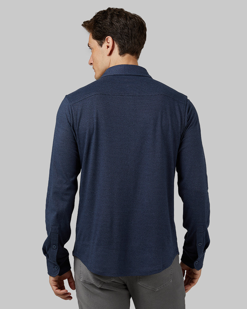 men's knit dress shirt Soft Stretch Long Sleeve Button-Up FUDGE HEATHER / M Open Bottom Pants size-13ee Size:L (US 12_14) Royal Blue Paisley Dress