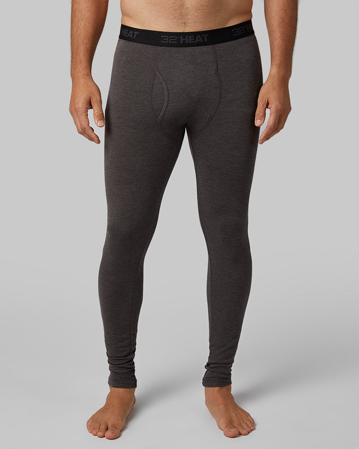 32 Degrees Charcoal Heather _ Men's Midweight Baselayer Legging {model: Eduardo is 6'1", wearing size M}{bottom}{right} {bottom}{right}