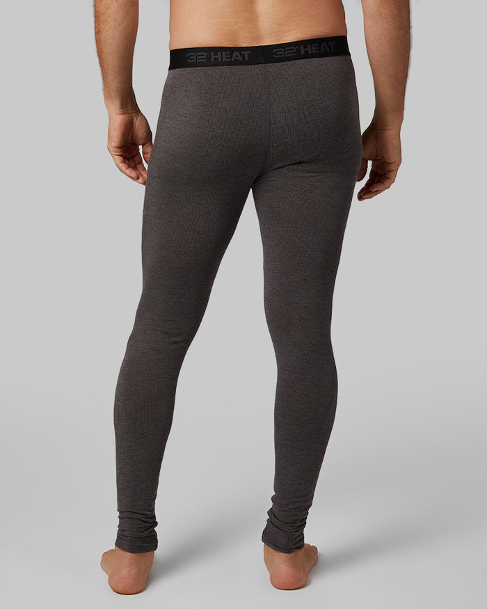 32 Degrees Charcoal Heather _ Men's Midweight Baselayer Legging {model: Eduardo is 6'1", wearing size M}{bottom}{right} {bottom}{right}