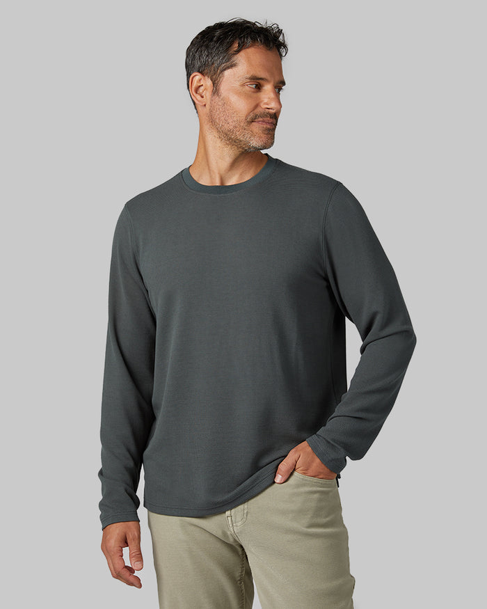 32 Degrees Urban Chic _ Men's Everyday Comfort Long sleeve Henley {model: Eduardo is 6'1", wearing size M}{bottom}{right} {bottom}{right}