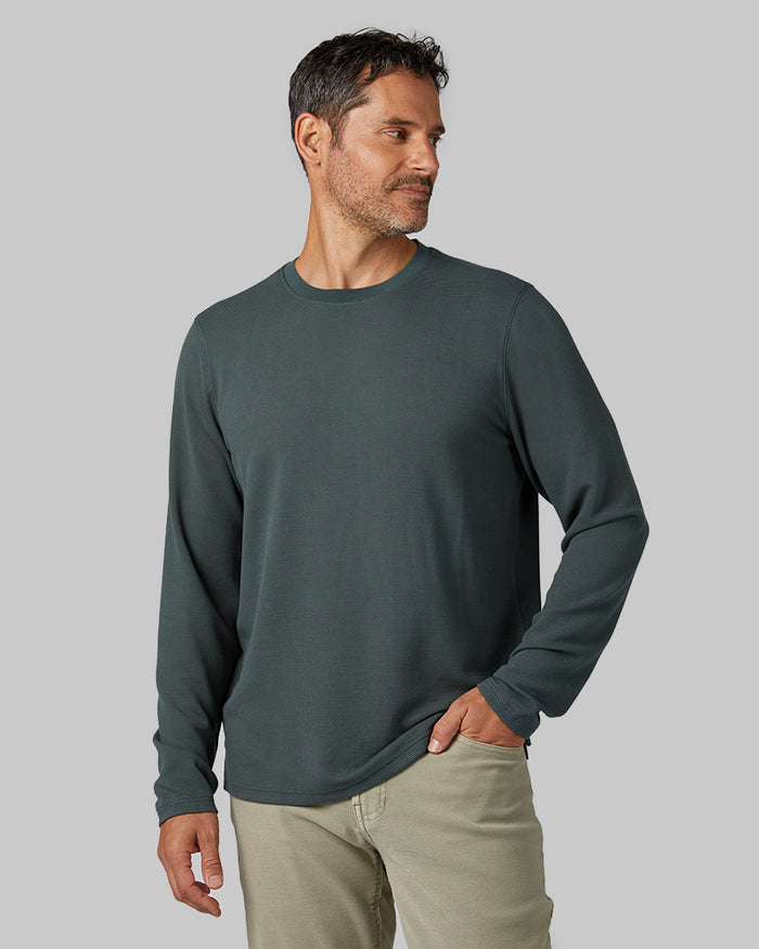 32 Degrees Urban Chic _ Men's Everyday Comfort Long sleeve Henley {model: Eduardo is 6'1", wearing size M}{bottom}{right} {bottom}{right}
