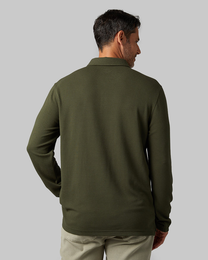 32 Degrees Grape Leaf _ Men's Everyday Comfort Long sleeve Polo {model: Eduardo is 6'1", wearing size M}{bottom}{right} {bottom}{right}