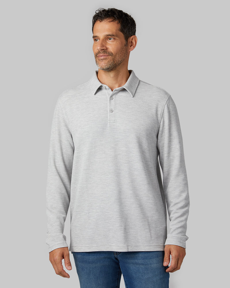 COMFY 岩岡徹 Long Polo Shirt (Gray) F Men's Everyday Comfort Long Sleeve Polo