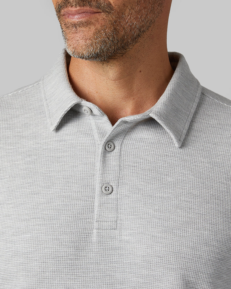 32 Degrees Men's Everyday Comfort Long Sleeve Polo - Soft Stretch Knit Polo Shirt - GREY HEATHER