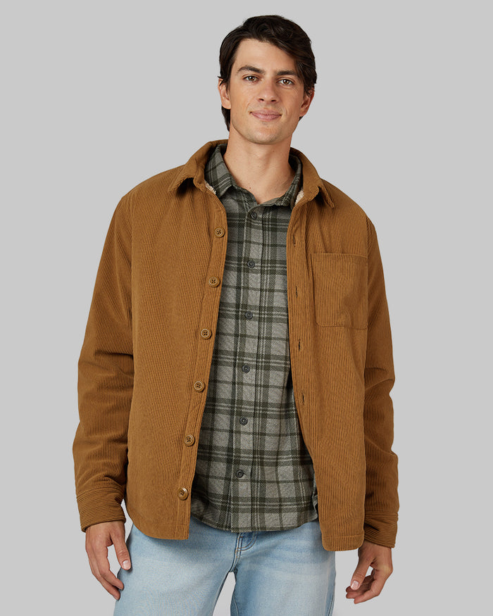 32 Degrees Crown _ Men's sherpa-Lined Corduroy shirt Jacket {model: Brent is 6'1", wearing size M}{bottom}{right} {bottom}{right}