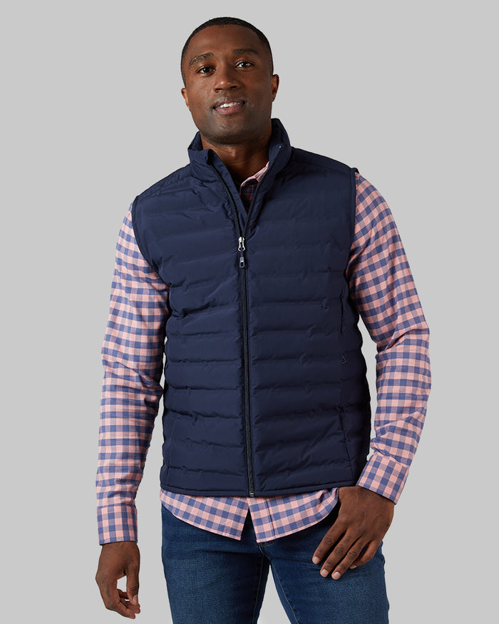 32 Degrees Stormy Night _ Men's Lightweight Packable Vest {model: Tradell is 6'1", wearing size M}{bottom}{right} {bottom}{right}