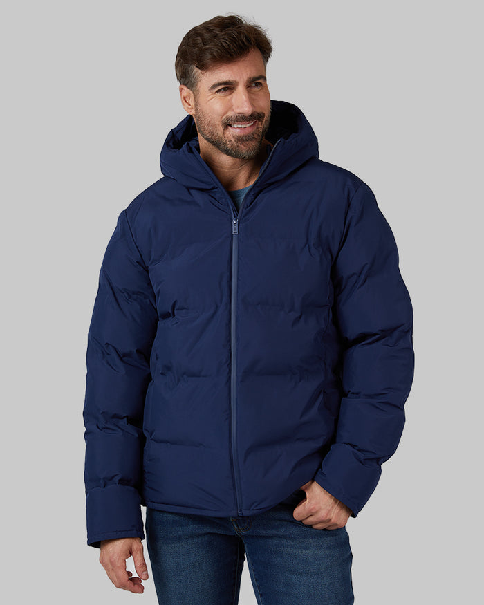 32 Degrees Dark Waves _ Men's Macrolux Heavy Puffer Jacket {model: Justin is 6'1", wearing size M}{bottom}{right} {bottom}{right}