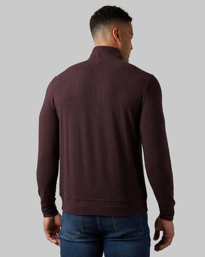32 Degrees Fudge Heather _ Men's sweater Knit ¼ Zip Top {model: Devin is 6'2", wearing size M}{bottom}{right} {bottom}{right}
