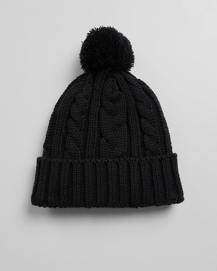32 Degrees Black_Cable Knit Pom Beanie {bottom}{right}