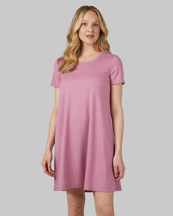 32 Degrees Rose Cocoa Heather _ Women's soft Knit Pocket Dress {model: Rachel is 5'9"and size 4 wearing size S}{bottom}{right} {bottom}{right}