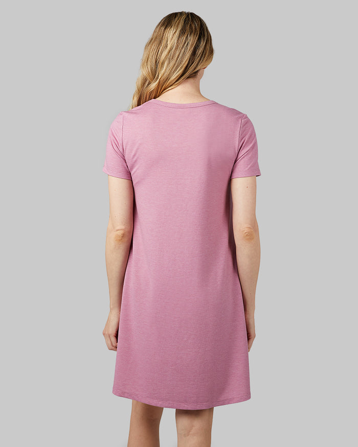 32 Degrees Rose Cocoa Heather _ Women's soft Knit Pocket Dress {model: Rachel is 5'9"and size 4 wearing size S}{bottom}{right} {bottom}{right}