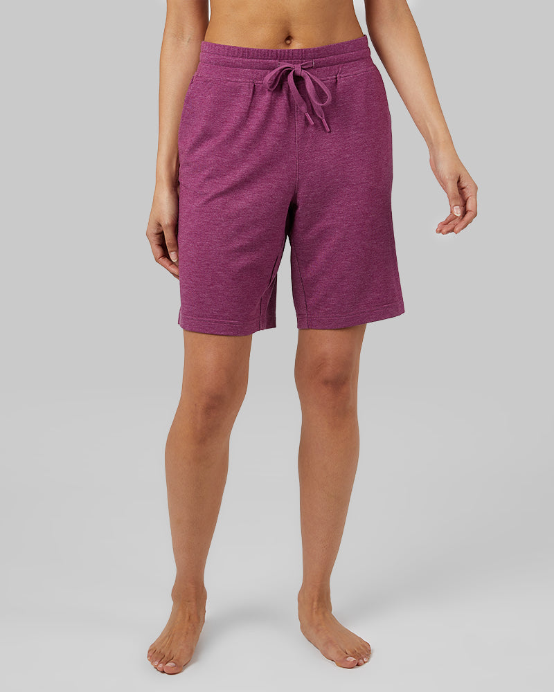 32 Degrees Plum Caspia Heather _ Women's soft Knit Bermuda short {model: Marybeth is 5'8"and size 2 wearing size S}{bottom}{right} {bottom}{right}