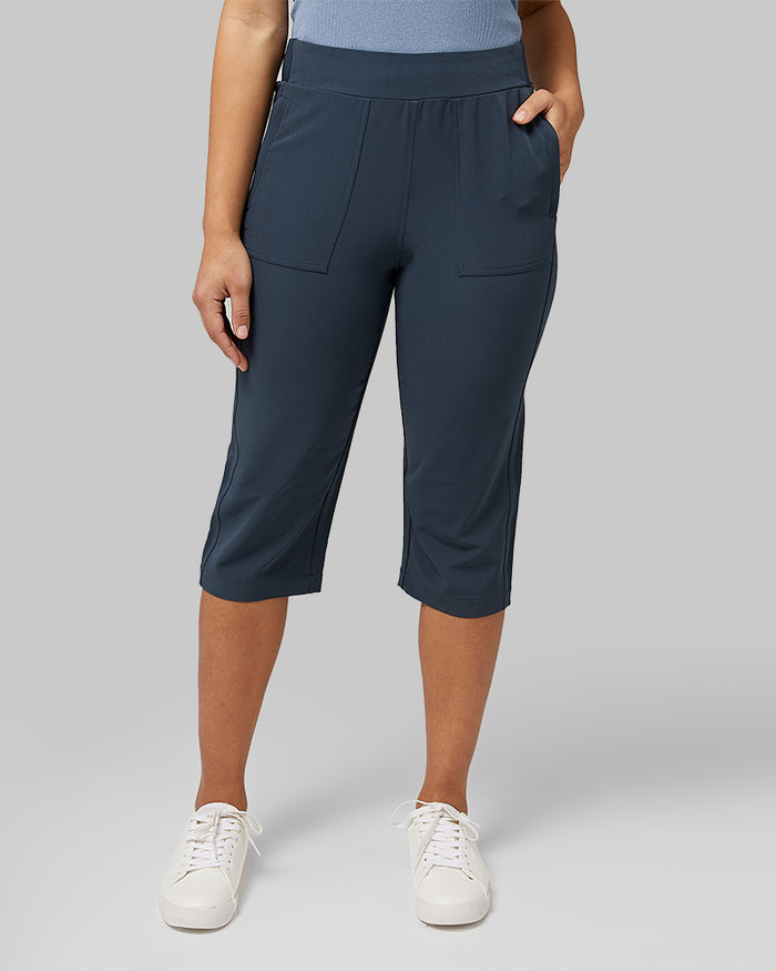 32 Degrees Collegiate Blue _ Women's stretch Woven Capri {model: Diamonde is 5'7"and size 6, wearing size S}{bottom}{right} {bottom}{right}