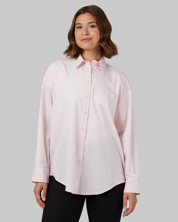 32 Degrees Cherry Blossom _ Women's Oversized Cotton Long sleeve Button-Up {model: Taylor is 5'9"and size 4 wearing size S}{bottom}{right} {bottom}{right}