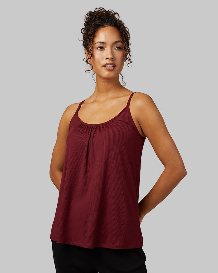 32 Degrees Maroon Banner _ Women's soft Rib Flowy Bra Cami {model: Meli is 5'9"and size 4 wearing size S}{bottom}{right} {bottom}{right}