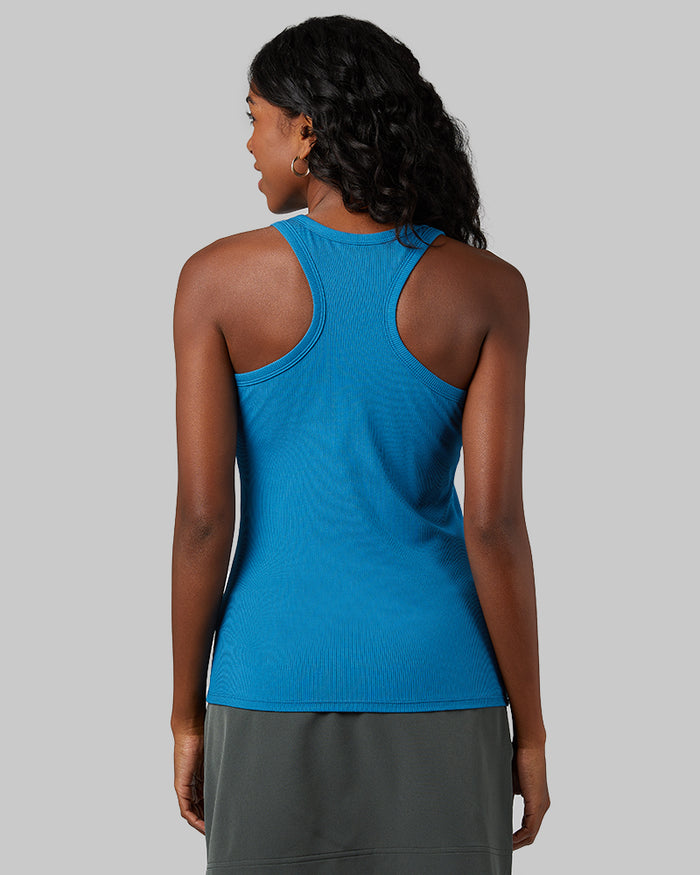 32 Degrees Blue Sapphire _ Women's soft Rib Racerback Bra Tank {model: Autumn is 5'7"and size 4, wearing size S}{bottom}{right} {bottom}{right}