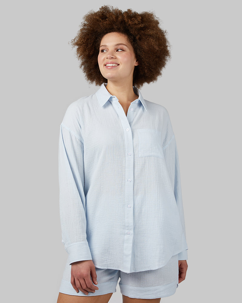 WOMEN'S SOFT GAUZE OVERSIZED LONG SLEEVE BUTTON-UP