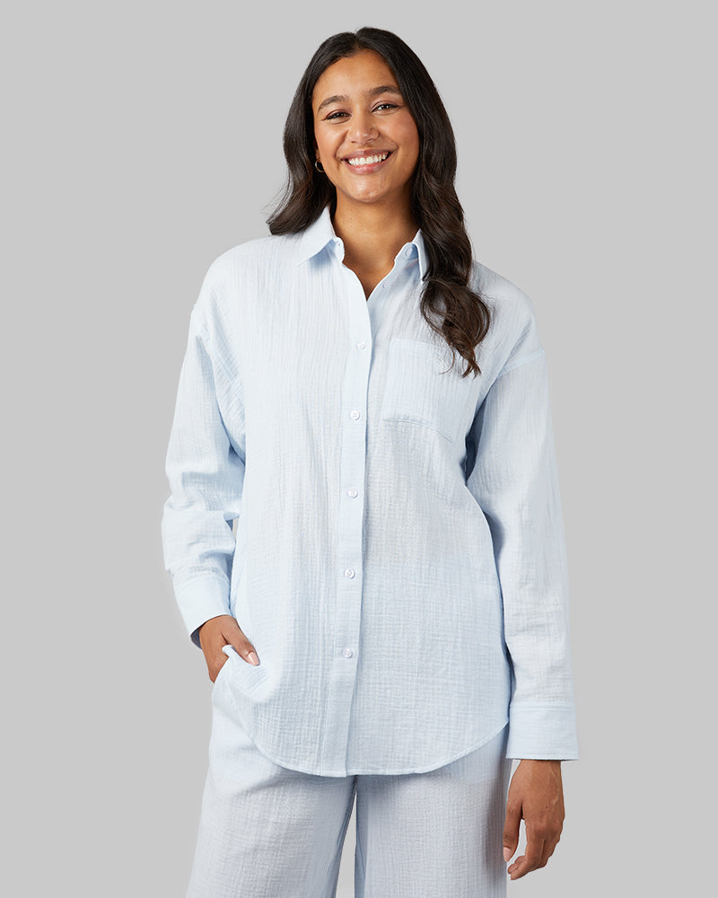 WOMEN'S SOFT GAUZE OVERSIZED LONG SLEEVE BUTTON-UP
