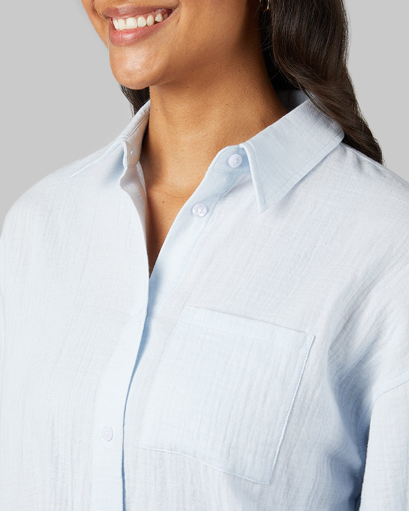 WOMEN'S SOFT GAUZE OVERSIZED LONG SLEEVE BUTTON-UP