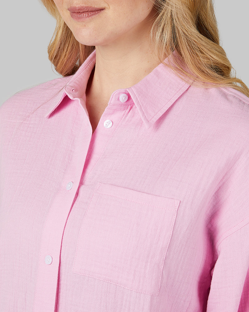 WOMEN'S SOFT GAUZE OVERSIZED LONG SLEEVE BUTTON-UP