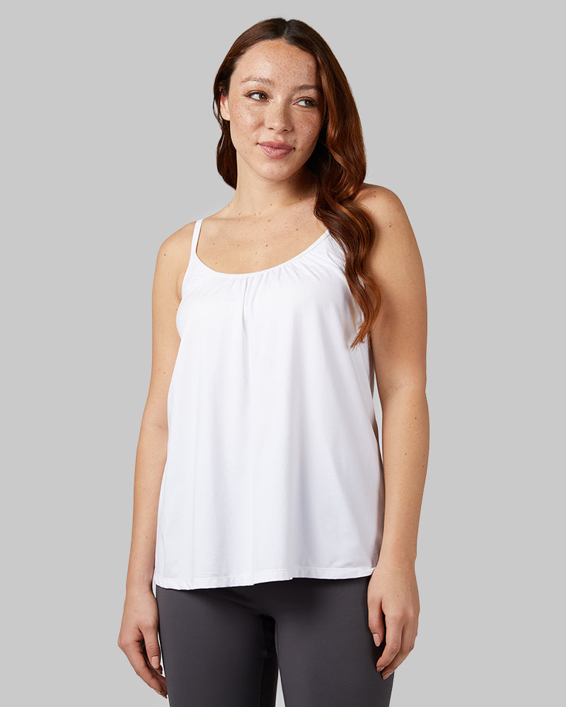 White Cami Tank Tops With Built In Bra Women's Square Neck Cami