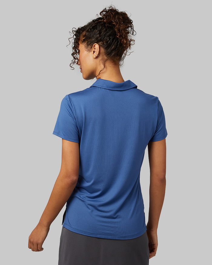 32 Degrees True Navy _ Women's Cool Fitted Polo {model: Meli is 5'9"and size 4 wearing size S}{bottom}{right} {bottom}{right}