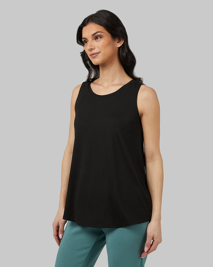 32 Degrees Black _ Women's Cool Flowy Bra Tank {model: Rowena is 5'8"and size 4, wearing size S}{bottom}{right} {bottom}{right}