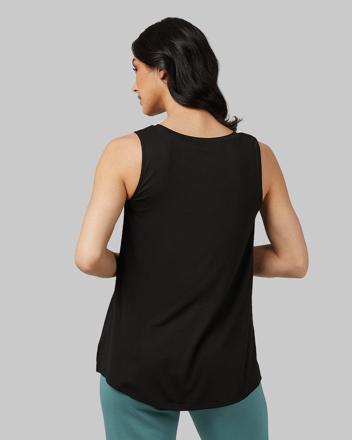 32 Degrees Black _ Women's Cool Flowy Bra Tank {model: Rowena is 5'8"and size 4, wearing size S}{bottom}{right} {bottom}{right}