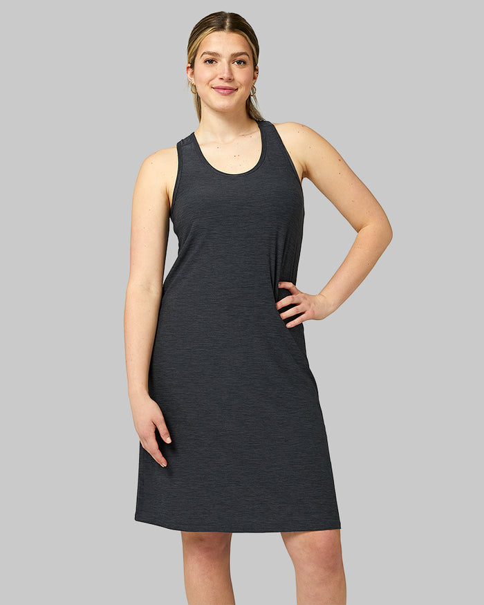 32 Degrees Black Space Dye _ Women's Cool Racerback Bra Dress {model: Blaise is 5'7"and size 6 wearing size S}{bottom}{right} {bottom}{right}