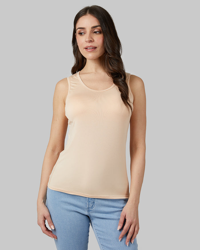 32 Degrees Tan _ Women's Cool Fitted Bra Tank {model: Bruna is 5'8"and size 4 wearing size S}{bottom}{right} {bottom}{right}