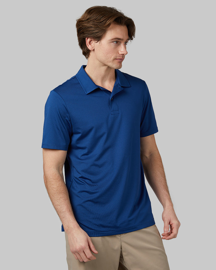 32 Degrees Blueberry _ Men's Active Performance Polo {model: Michael is 6'0", wearing size M}{bottom}{right} {bottom}{right}