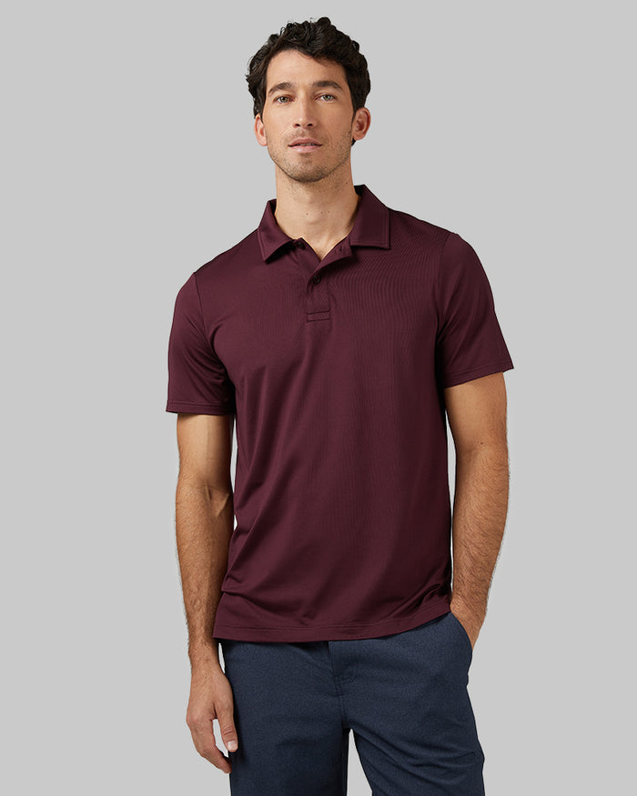 32 Degrees Oxblood _ Men's Active Performance Polo {model: Fran is 6'2", wearing size M}{bottom}{right} {bottom}{right}