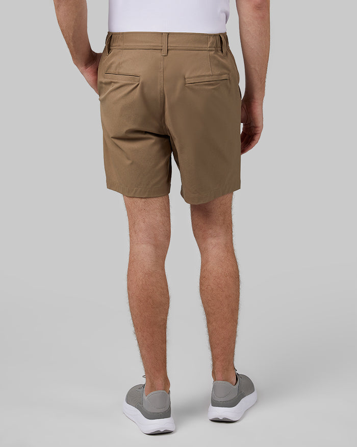 32 Degrees Desert Taupe _ Men's stretch Woven 7-Inch short {model: Trevor is 6'1", wearing size M}{bottom}{right} {bottom}{right}