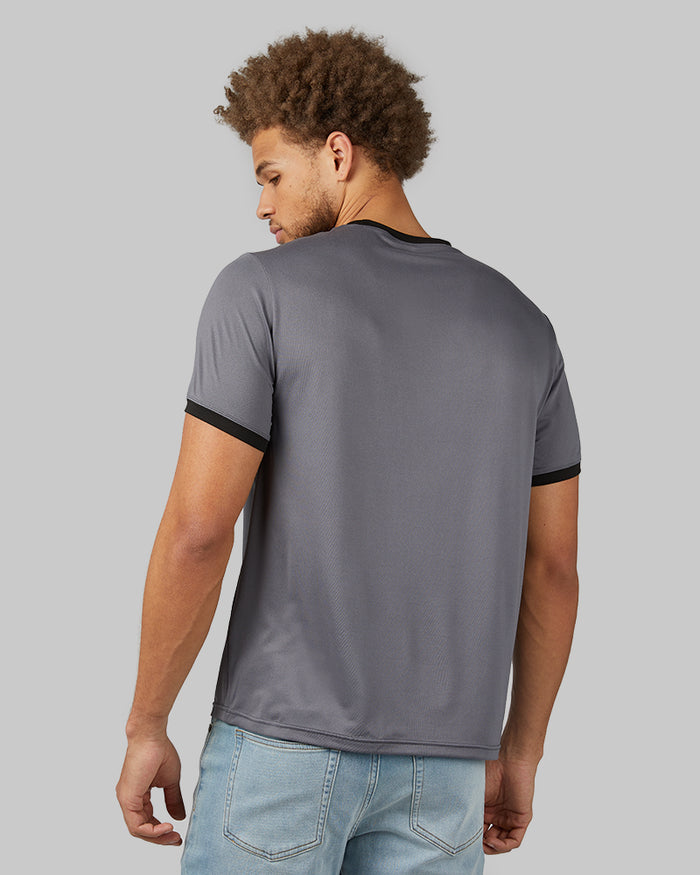 32 Degrees Storm Grey _ Men's Cool Ringer T-shirt {model: Beau is 6'2", wearing size M}{bottom}{right} {bottom}{right}