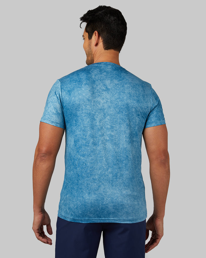 32 Degrees Blue Steel Tie Dye _ Men's Cool Classic Crew T-shirt {model: Hugo is 6'1", wearing size M}{bottom}{right} {bottom}{right}