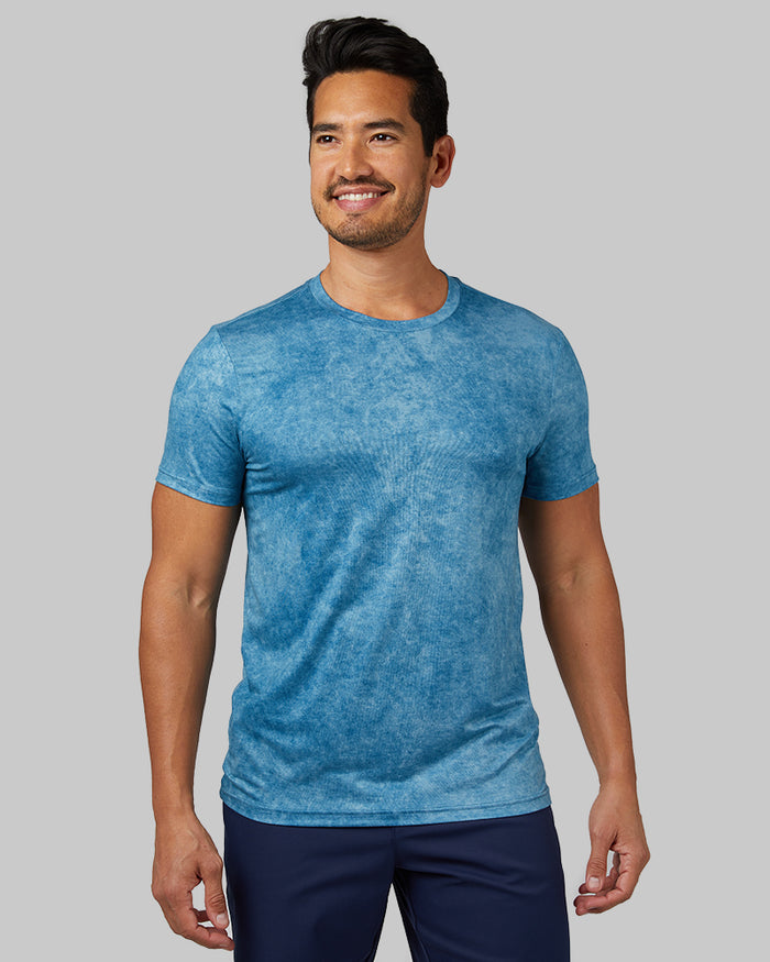 32 Degrees Blue Steel Tie Dye _ Men's Cool Classic Crew T-shirt {model: Hugo is 6'1", wearing size M}{bottom}{right} {bottom}{right}