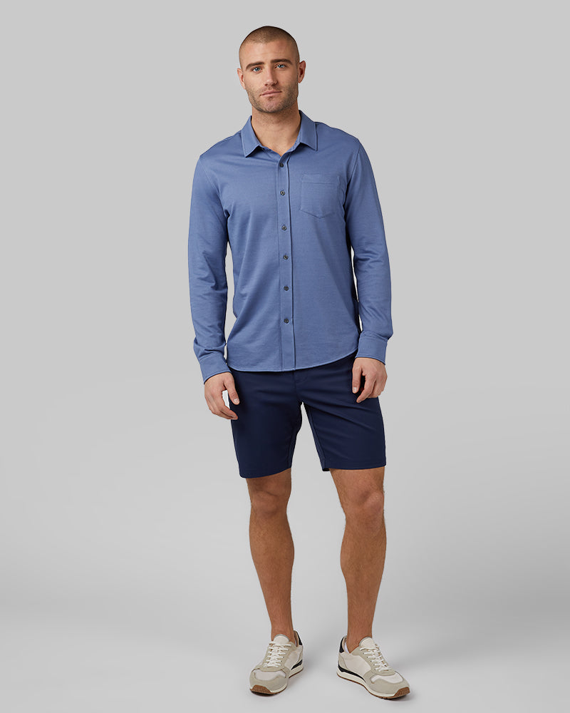 MEN'S CASUAL KNIT LONG SLEEVE BUTTON-UP