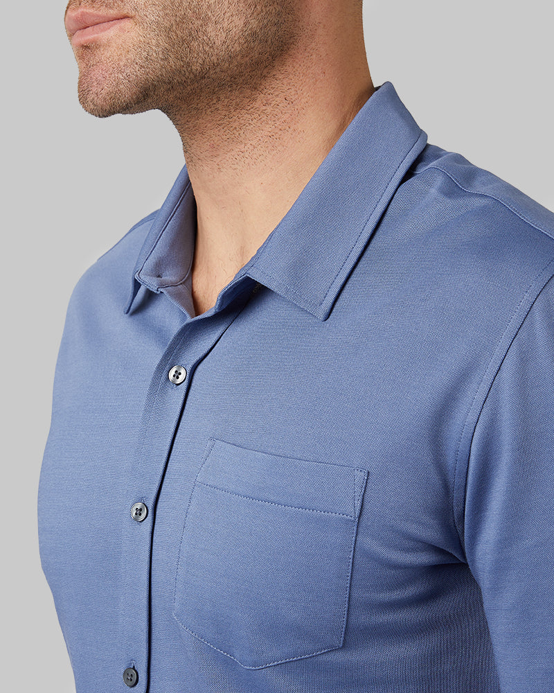 MEN'S CASUAL KNIT LONG SLEEVE BUTTON-UP