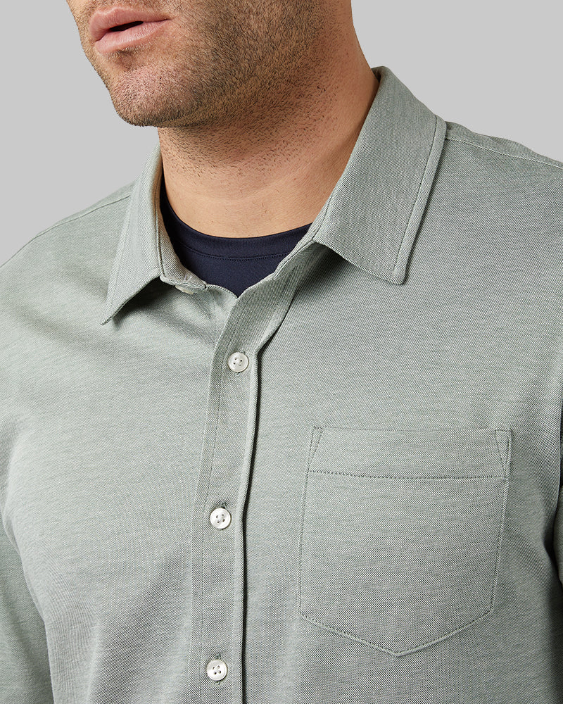 MEN'S CASUAL KNIT LONG SLEEVE BUTTON-UP