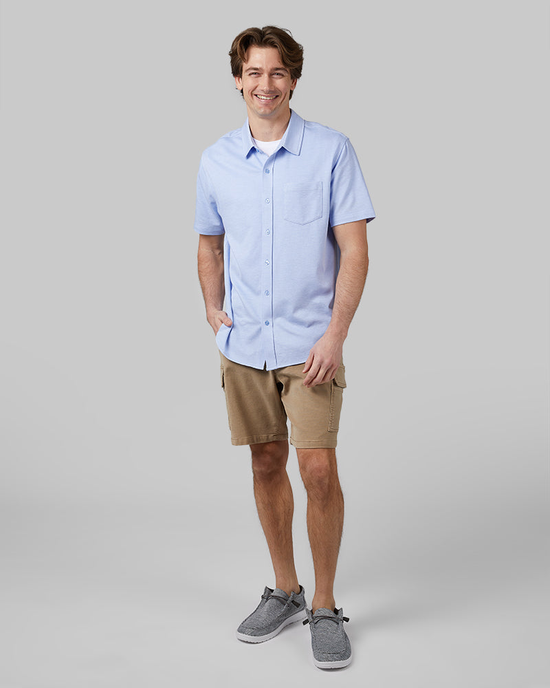 MEN'S CASUAL KNIT SHORT SLEEVE BUTTON-UP