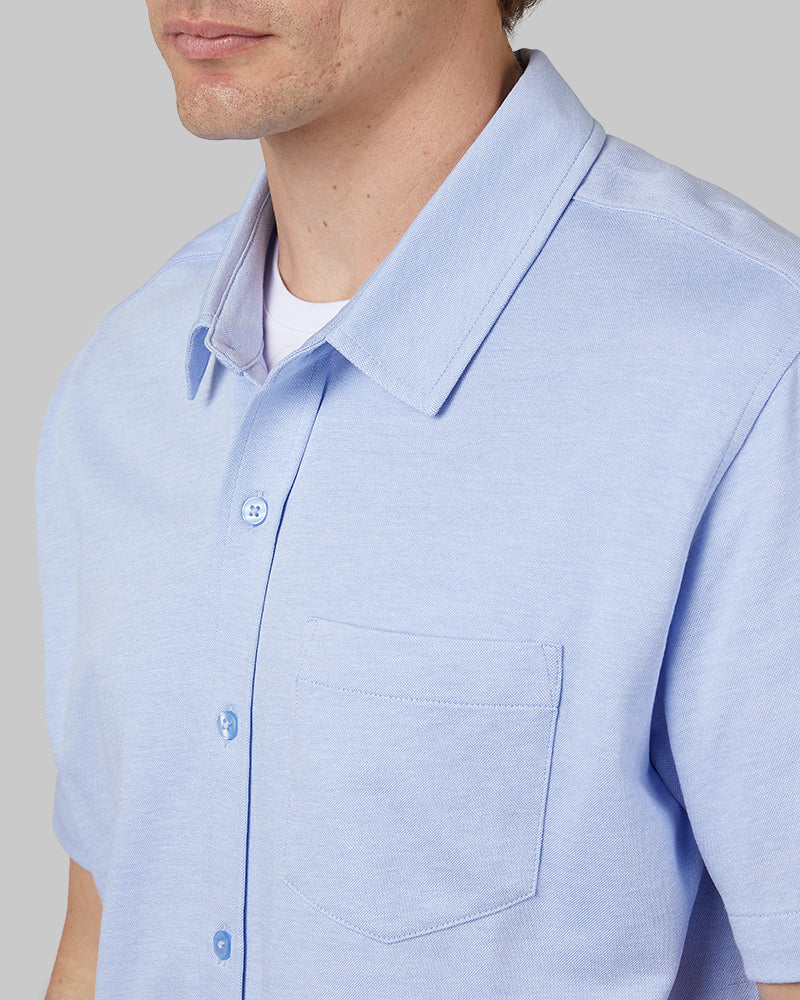 MEN'S CASUAL KNIT SHORT SLEEVE BUTTON-UP