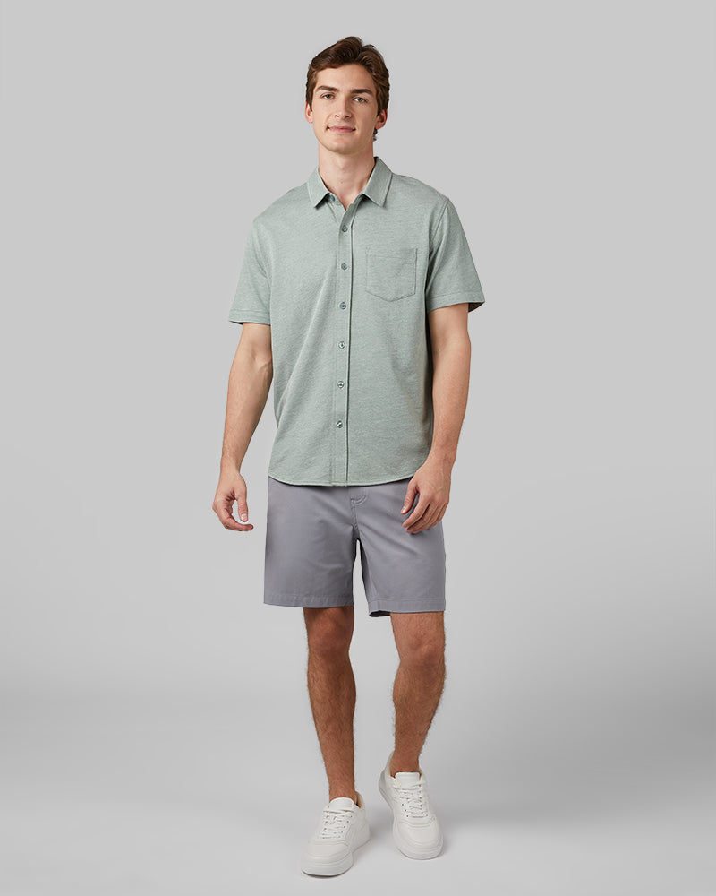 MEN'S CASUAL KNIT SHORT SLEEVE BUTTON-UP
